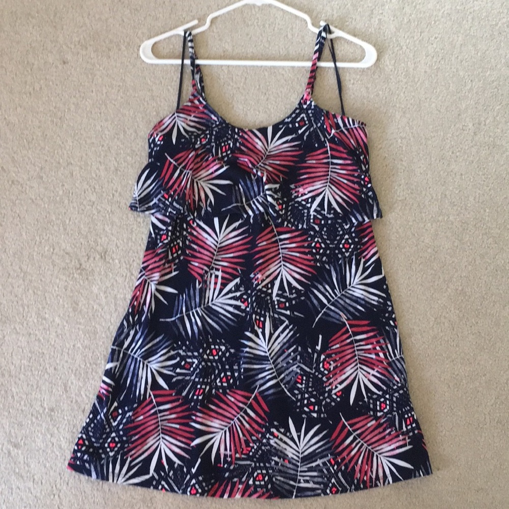 Express Palm Print Ruffle Dress